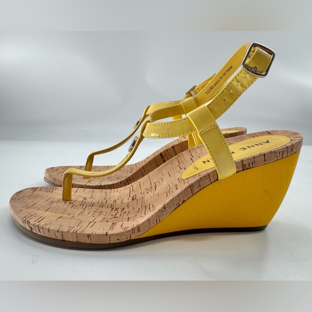 Anne Klein Wedge Sandals Women’s Akitalia Yellow Shoes Size 10 1/2 M NEW Cork - Picture 4 of 9